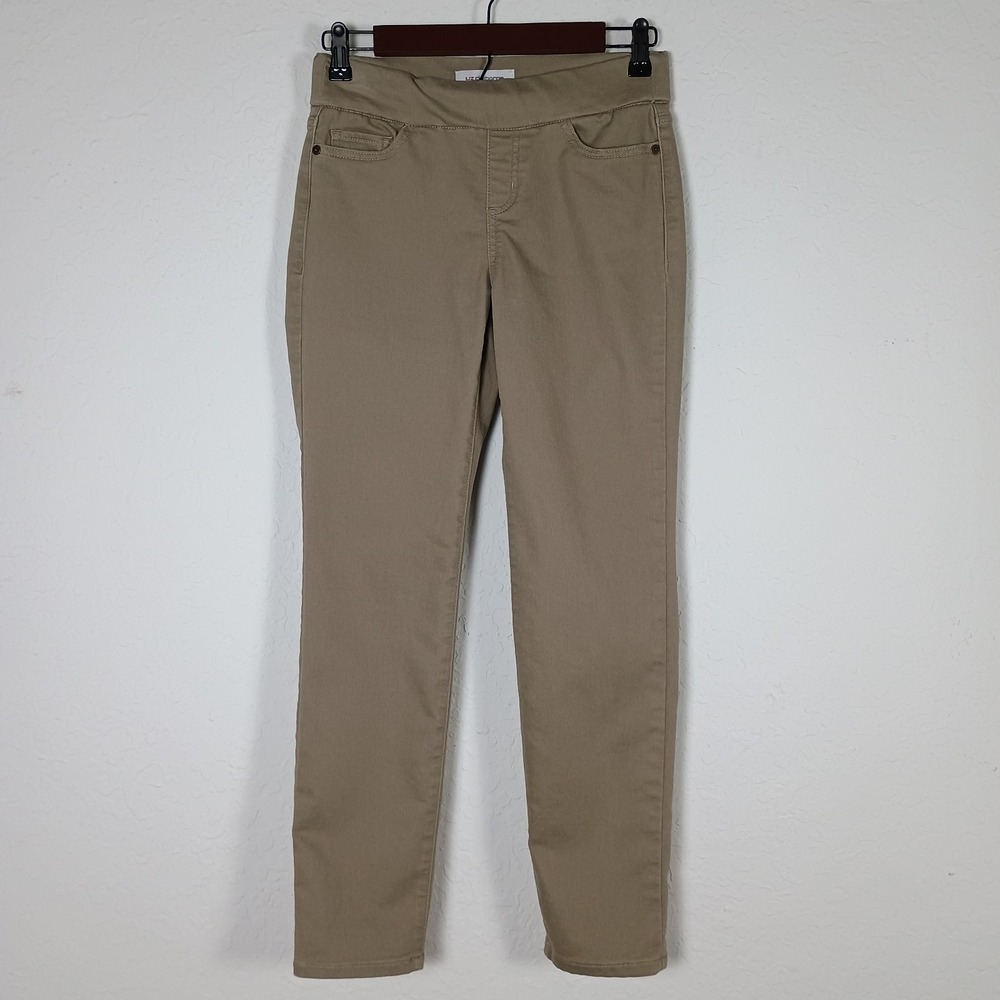 Liz‎ Claiborne Amber Petite Pull-On Straight Leg Pants Khaki Tan Stretch Size 2P